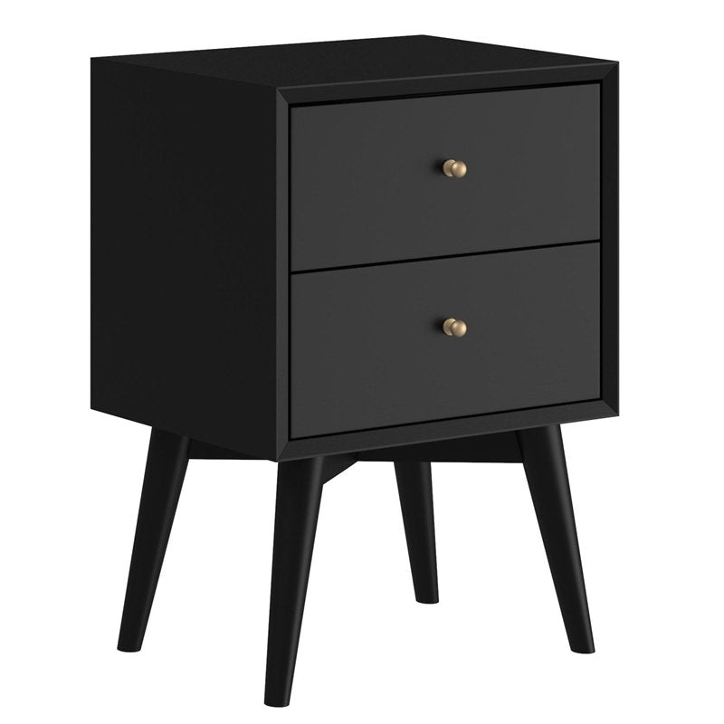 Mid Century Modern Wood 2 Drawer Nightstand in Black