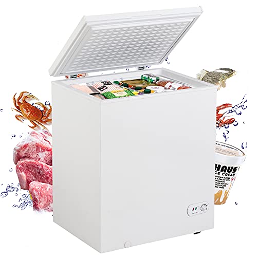 5 cu.ft Chest Freezer Top Open Door Freezing Machine，Outdoor Chest Freezers Upright with Removable Storage Basket,  for Home and Kitchen/Dorm/Bar/Office, 7 Temperature Settings