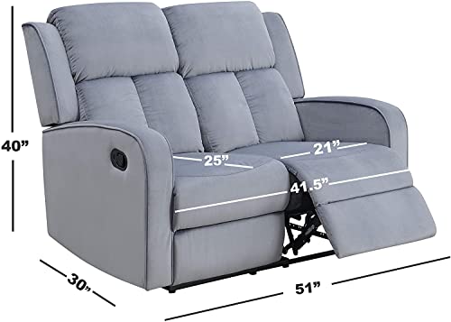 AC Pacific Dale Mid Century Modern Upholstered Living Room Reclining Seat with Curve Arms and Back Cushions, Loveseat, Flint Grey