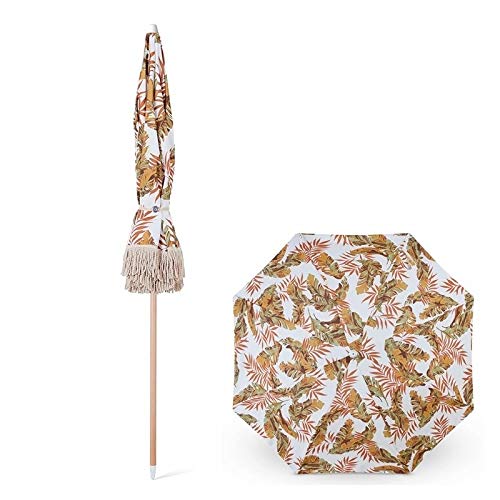 HYDT Outdoor Patio Parasol with Tassel ＆ Sand Anchor, Portable Beach Tilting Umbrella for Outdoor Sunscreen UV Protection, 1.8m/6ft