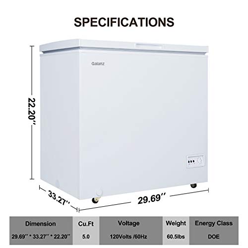 Galanz GLF50CWED01 Manual Defrost Chest Freezer, Mechanical Temperature Control, White, 5.0 Cu Ft