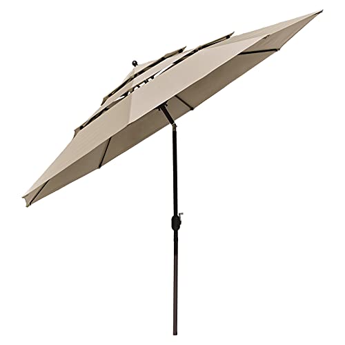 Patio Market Umbrellas, 11Ft UV70+ Protection Large Outdoor Umbrella Sunbrella Wind Resistant with Push Button Tilt and Crank, 8 Sturdy Ribs, for Garden, Deck, Backyard, Pool and Beach,Brown