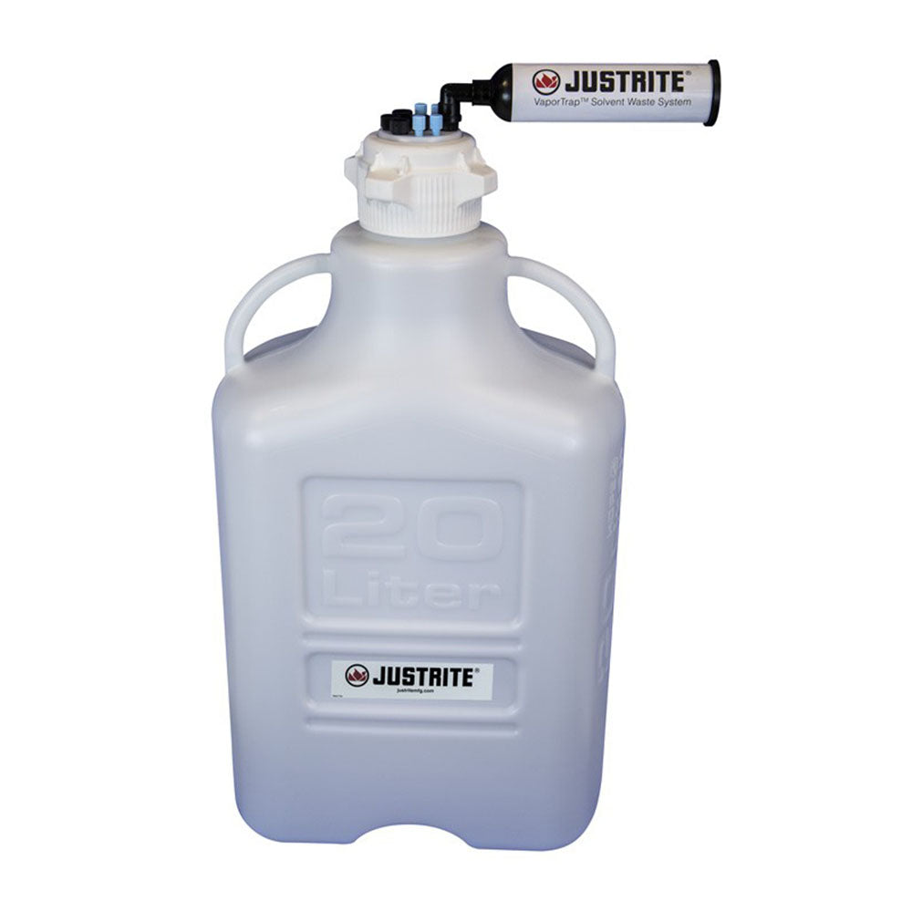 Justrite VaporTrap™ Cap With Filter Kit, 20L HDPE, 83mm Cap, 4 Ports 1/8'' OD Tubing, 4 Ports 1/4