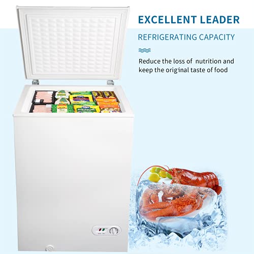 3.5 cu.ft Chest Freezer Removable Storage Basket, Top Open Door Freezing Machine, 7 Temperature Settings