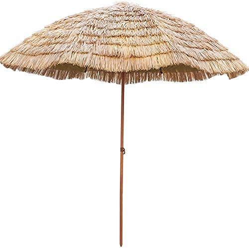 Patio Umbrella Patio Canopy Parasol Round Garden, Natural Color Foldable，240Cm/7.8Ft Straw Umbrella Offset Umbrella Hawaiian Style Tiki Raffia Umbrella GCSQF210526