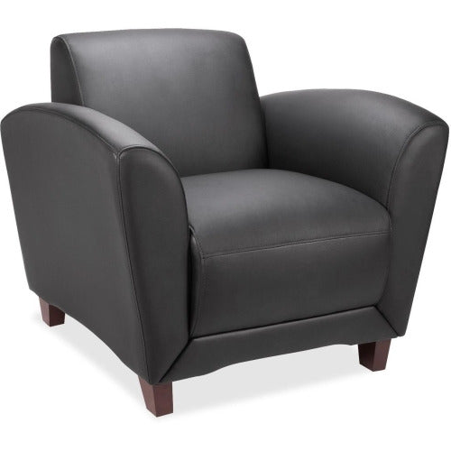 Lorell Reception Seating Club Chair, Leather Black Seat - Four-legged Base