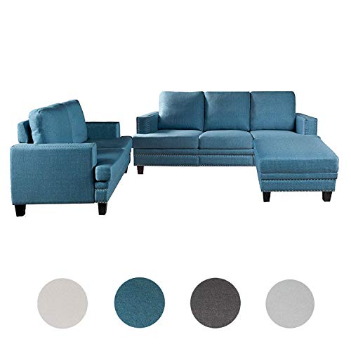 Top Space Sectional Sofa Set for Living Room Furniture,Sectional Couch Sofa Set with Chaise (6 Seats, Blue)