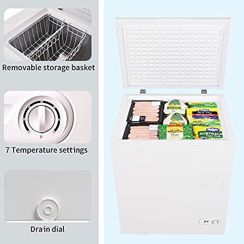 ANLONGLI Freezer Removable Storage Basket, Top Open Door Freezing Machine for Home and Kitchen/Dorm/Bar/Office, 7 Temperature Settings 5 cu.ft