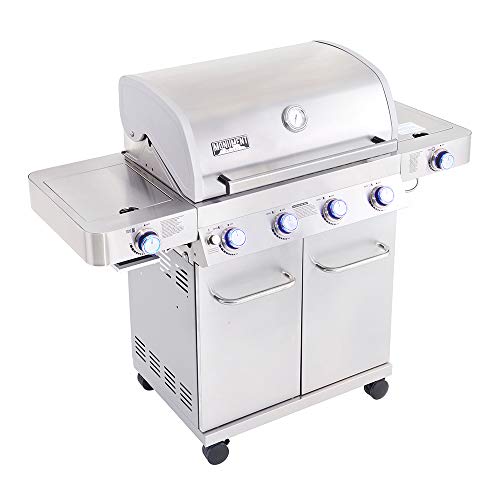 Monument Grills 24367 4-Burner Stainless Steel Propane Gas Grill with Side & Side Sear Burners, Built in Thermometer, and LED Controls
