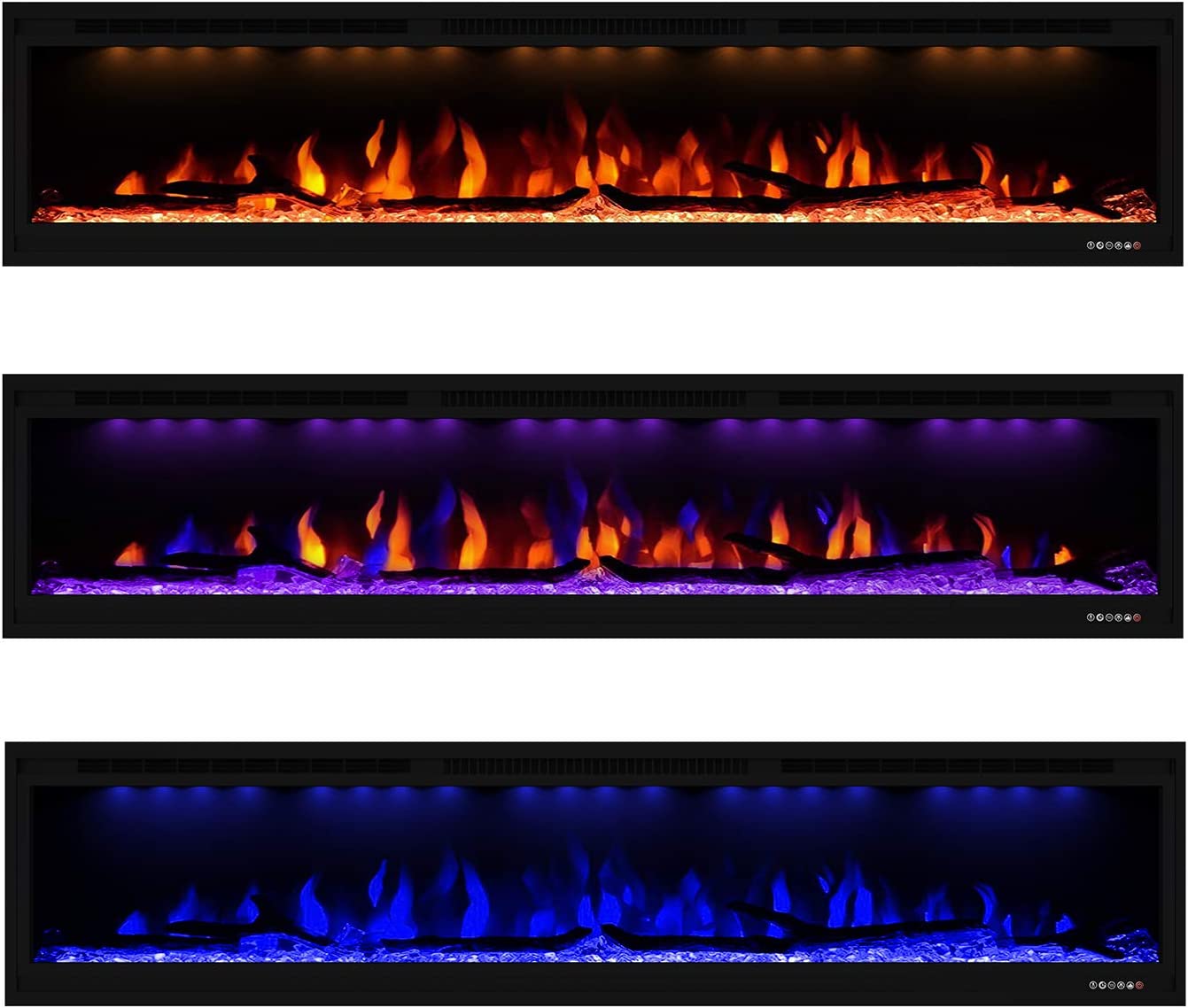 Valuxhome BI84 84 in. 750/1500W Recessed and Wall Mounted Electric Fireplace with Remote with LED Lights Log set and Crystals Black New