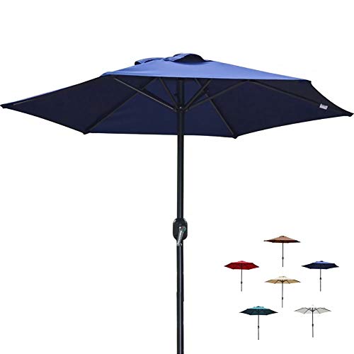 WGE Patio Umbrella 6 Feet Outdoor Table Umbrella with Crank & 6 Iron Ribs, Market Umbrella for Pool, Beach, Garden, Restaurant (Color : Blue)