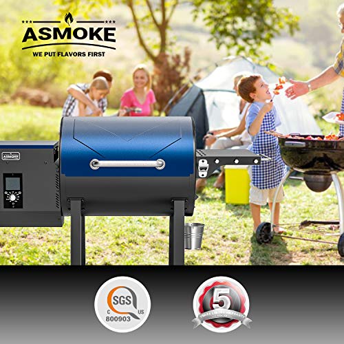 ASMOKE AS500N-1 Electric Wood Fired Pellet Grill and Smoker, Pack of 5 Seasoning BBQ Kit, Safe Certificated, 465 sq in Cooking Area, 8 in 1 Outdoor Cooker, PID Control Temperature 180℉ to 500 ℉,Tahoe Blue