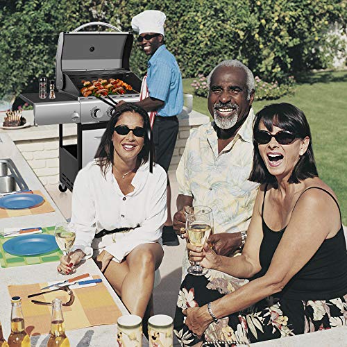 Antarctic Star natural Propane Gas Grill,4 Burner Cart Style Liquid BBQ Grill with Side Burner & 4 Wheels,42000 BTU Stainless Steel Enamelled Cooking grills,For outdoor,Patio,Garden