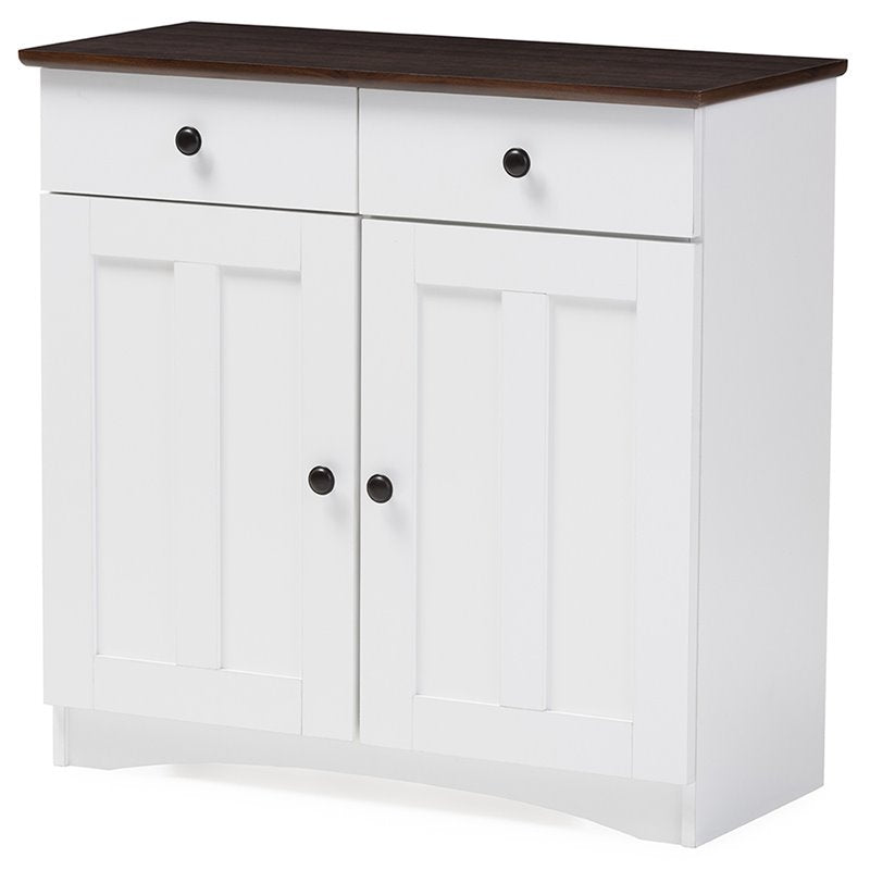 Baxton Studio Lauren Server in White and Dark Brown