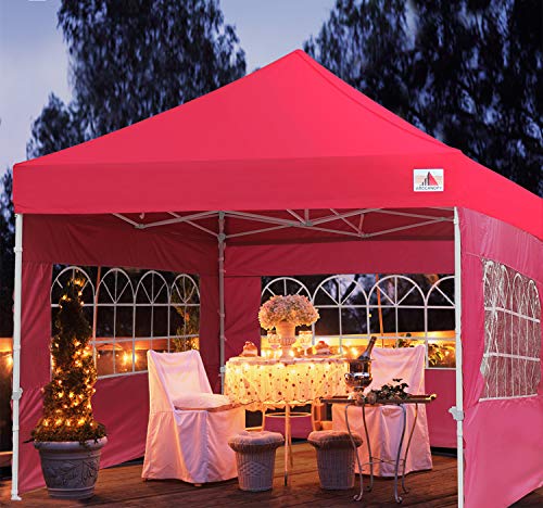 ABCCANOPY Ez Pop Up Canopy Tent 10x10 with Church Window Sidewalls, Party Tent-Series, White,Burgundy