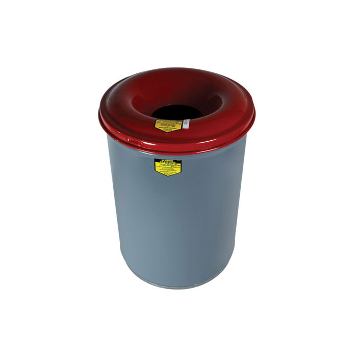Justrite 12 Gallon Steel Waste Receptacle, Cease-Fire® Safety Drum Can With Steel Head