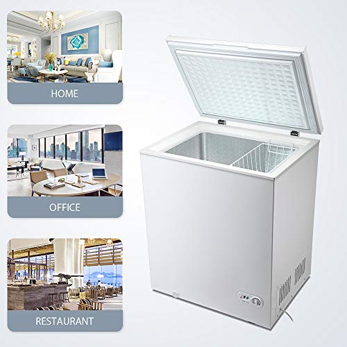 Joy Pebble Chest Freezer 5.0 Cubic Feet with Removable Baskets Free-Standing Top Open Door Freezers -4℉ to 6.8℉ Adjustable Temperature/Front Defrost Water Drain/Energy-saving/UL Certified