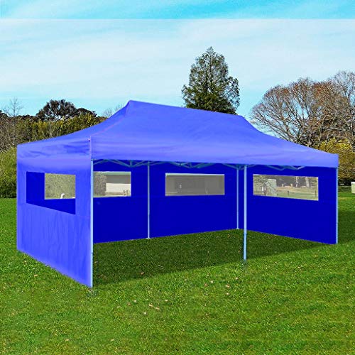 EBTOOLS Pop up Canopy Tent, Folding Party Tent Heavy Duty Garden Gazebo Sun Shelter with 4 PVC Windows Wedding Party Tent Outdoor Event Gazebos 3 x 6 m Blue