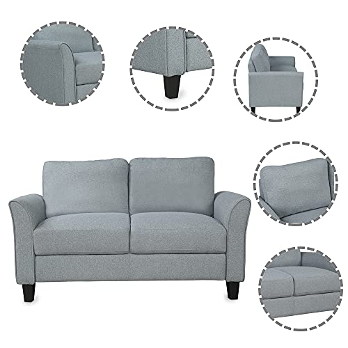 P PURLOVE Upholstered Linen Fabric Living Room Sofa Set, Loveseat Sofa and 3-seat Sofa (Loveseat+3 Seat, Gray)