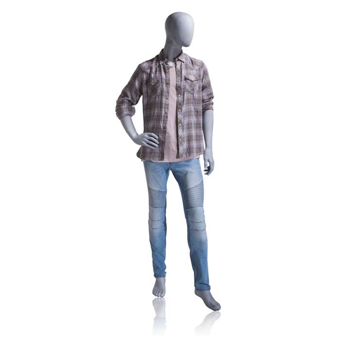 Econoco Male Mannequin - Oval Head, Right Hand on Hip, Left Leg Slightly Bent