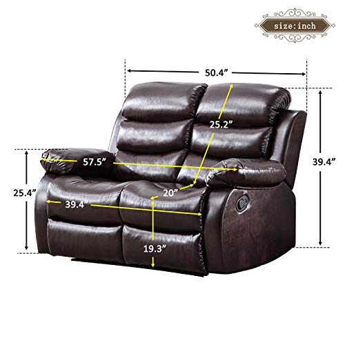 Harper & Bright Designs Recliner Loveseat Sofa Brown Leather Couch Modern Reclining Sofa Classic for Living Room (2-Seat Sofa)