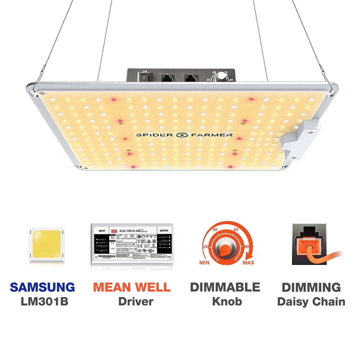 Spider Farmer SF1000 Full Spectrum 3000K 5000K 660nm-665nm IR Grow Light with LM301B Diodes & Dimmable Mean Well Driver New