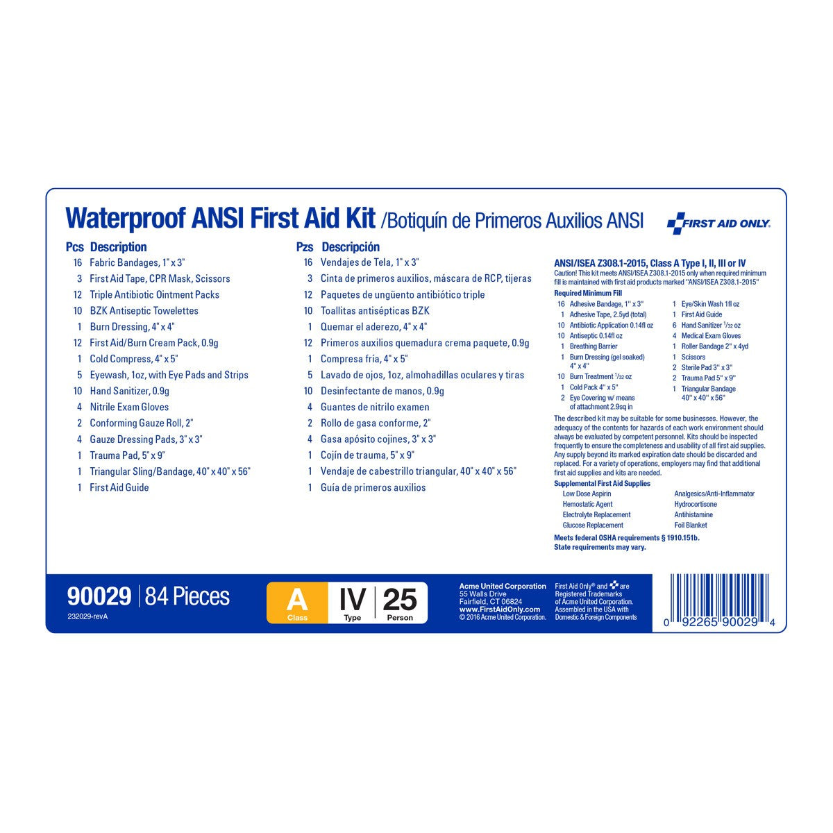 First Aid Only 25 Person Unitized Waterproof First Aid Kit, ANSI Compliant (2 per order)