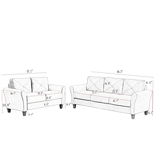 GAOFEIYANG Sectional Futon Bed 2 Piece Tufted Upholstered Sofa, Classic Mid-Century Living Room Furniture Set with Low Back Loveseat & 3 Seat Couch for Livingroom and Bedroom Office, Grey