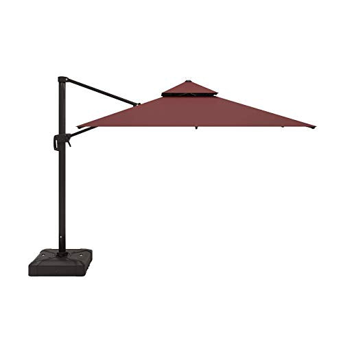 MORITIA 11 Feet Outdoor Patio Umbrella Square Deluxe Aluminum Offset Hanging Umbrellas with Double Top for Market Garden Deck Backyard Pool 360° Rotation & 5 Grades of Tilting System (Wine Red) (Base Not Included)