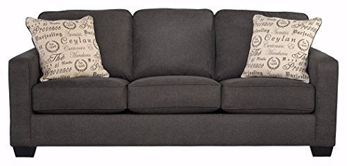 Signature Design by Ashley Alenya Contemporary Sofa with 2 Script Printed Accent Pillows , Gray