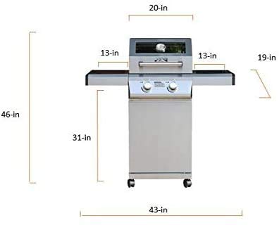 Monument Grills 14633 2-Burner Stainless Steel Liquid Propane Gas Grill with Clear View Lid, LED Controls