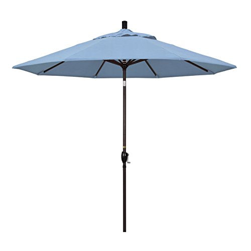 California Umbrella GSPT908117-5410 9' Round Aluminum Market, Crank Lift, Push Button Tilt, Bronze Pole, Sunbrella Air Blue Patio Umbrella
