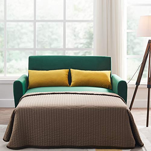 GUMINGHOME 55 Inch Pull Out Sofa Sleeper, Soft Velvet Small Loveseat Sofa Pull Out Couch Bed with Thicken Mattress and 2 Pillows for Small Space Living Room, Bedroom, Apartment, Dorm(Green)