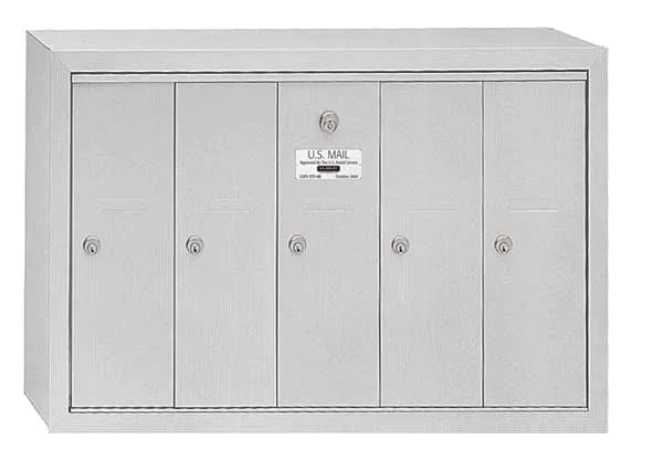 Recessed Vertical 1250 Series, 5 Door Mailbox, Anodized Aluminum