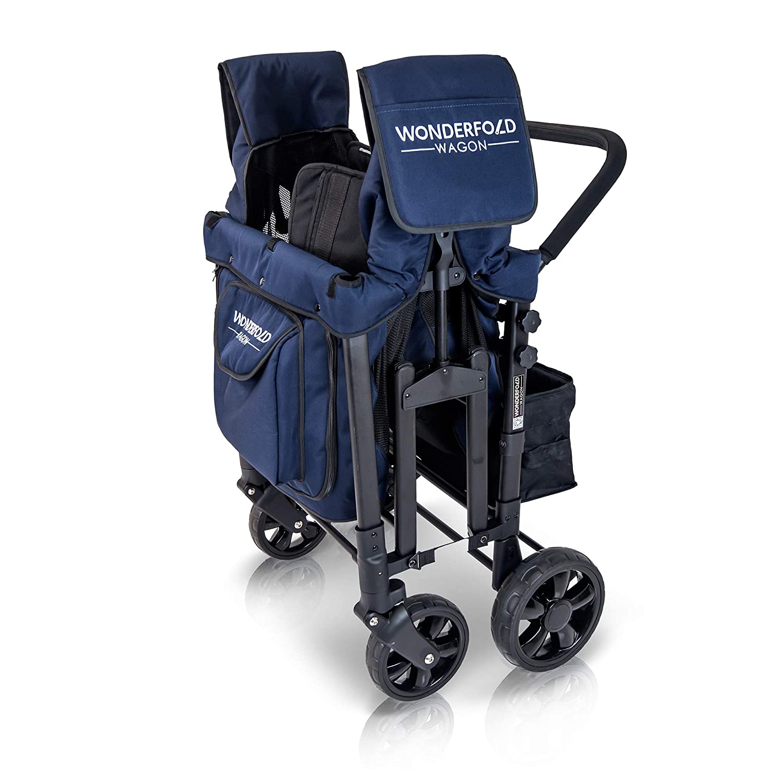 WonderFold W4 Elite Push/Pull 4-Passenger Quad Stroller Wagon Navy New
