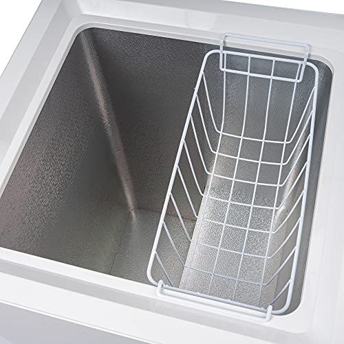 Unovivy 3.5 Cubic Feet Chest Freezer, Compact Freezer with Removable Storage Basket, 7 Temperature Settings, Top Open Door Freezing Machine for Home and Kitchen/Dorm/Bar/Office