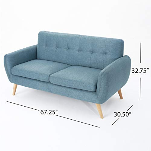 Christopher Knight Home Josephine Mid-Century Modern Petite Fabric Sofa, Blue / Natural Finish