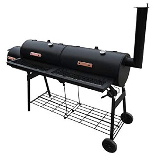 DESITEUS Smoker BBQ Offset Upgrade Smoker BBQ Charcoal Grill, Outdoor Large Barbecue Cooker Charcoal Grill, 1 fire Compartment and 2 Smoking Chambers, Coated Metal, Black