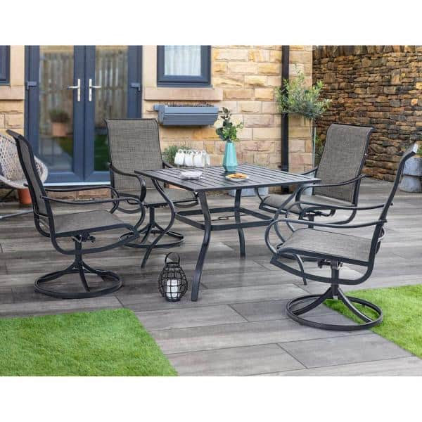 Black 5-Piece Metal Square Patio Outdoor Dining Set