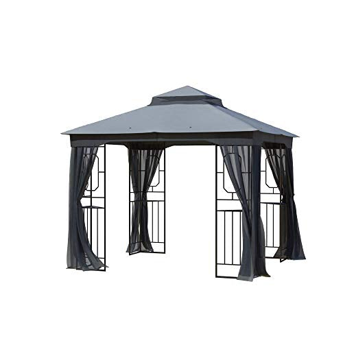 Garden Gazebo Polyester Fabric 10' x 10' Patio Backyard Double Roof Vented Gazebo Canopy with Mosquito Netting, Dark Gray