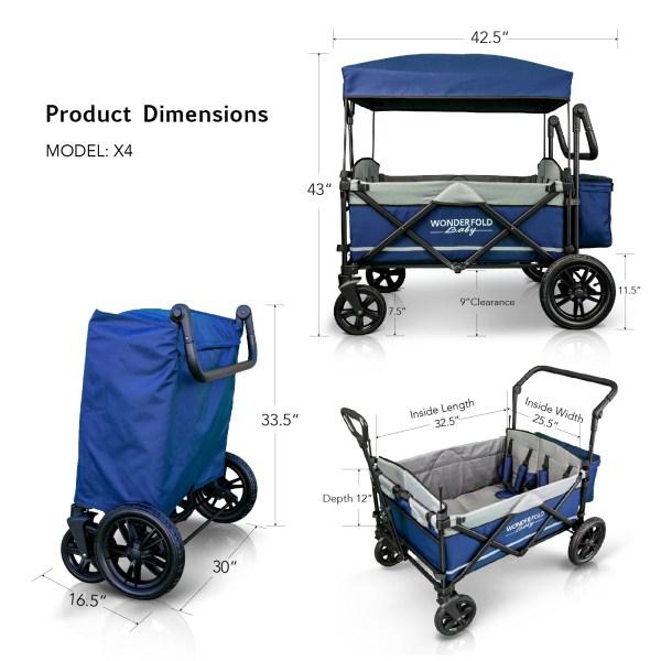 WonderFold Baby X4 Push/Pull 4-Passenger Quad Stroller Wagon Navy New