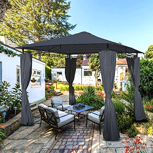 10X13 Outdoor Patio Gazebo Canopy with 2-Tier Polyester Roof,Instant Canopy with Shade Curtains,Steel Frame Gazebo Tent for Patio Outdoor Garden Events Backyard Party (10X13FT, Gray)