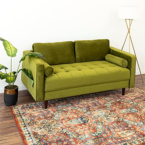 ASHCROFT Jax Mid-Century Modern Pillow Back Velvet Loveseat in Pistachio