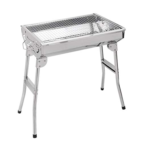 QIAOLI Folding Barbecue Charcoal Grill,Stainless Steel Portable Lightweight Barbecue Grill Premium BBQ Grill for Outdoor Campers Travel Wild (Color : Silver, Size : Large)