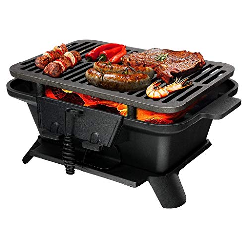 QIAOLI Charcoal Grill,Household Use Portable Cast Iron Charcoal Barbecue Grill Stove with Double-Sided Grilling Net for Camping Backpacking