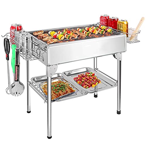 HYAN Barbecue Grill Barbecue Grill, Portable Folding Charcoal Barbecue Desk Tabletop Outdoor Stainless Steel Smoker BBQ for Picnic Barbecue Shelves
