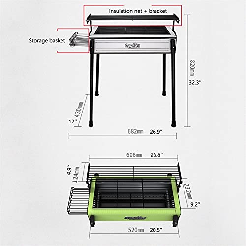 QIAOLI Picnic BBQ Barbecue Grill Stainless Steel BBQ Grill Party Outdoor BBQ Barbecue Accessories for Camping Outdoor Charcoal Grill (Color : Green)
