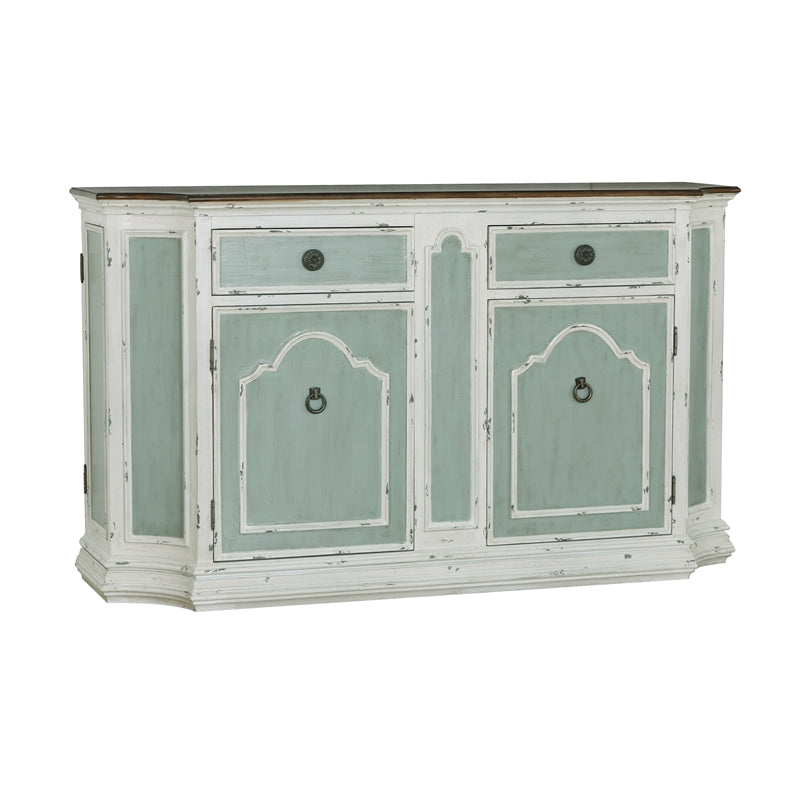 Home Fare Four Door Shabby Chic TriTone Sideboard in Antique Green