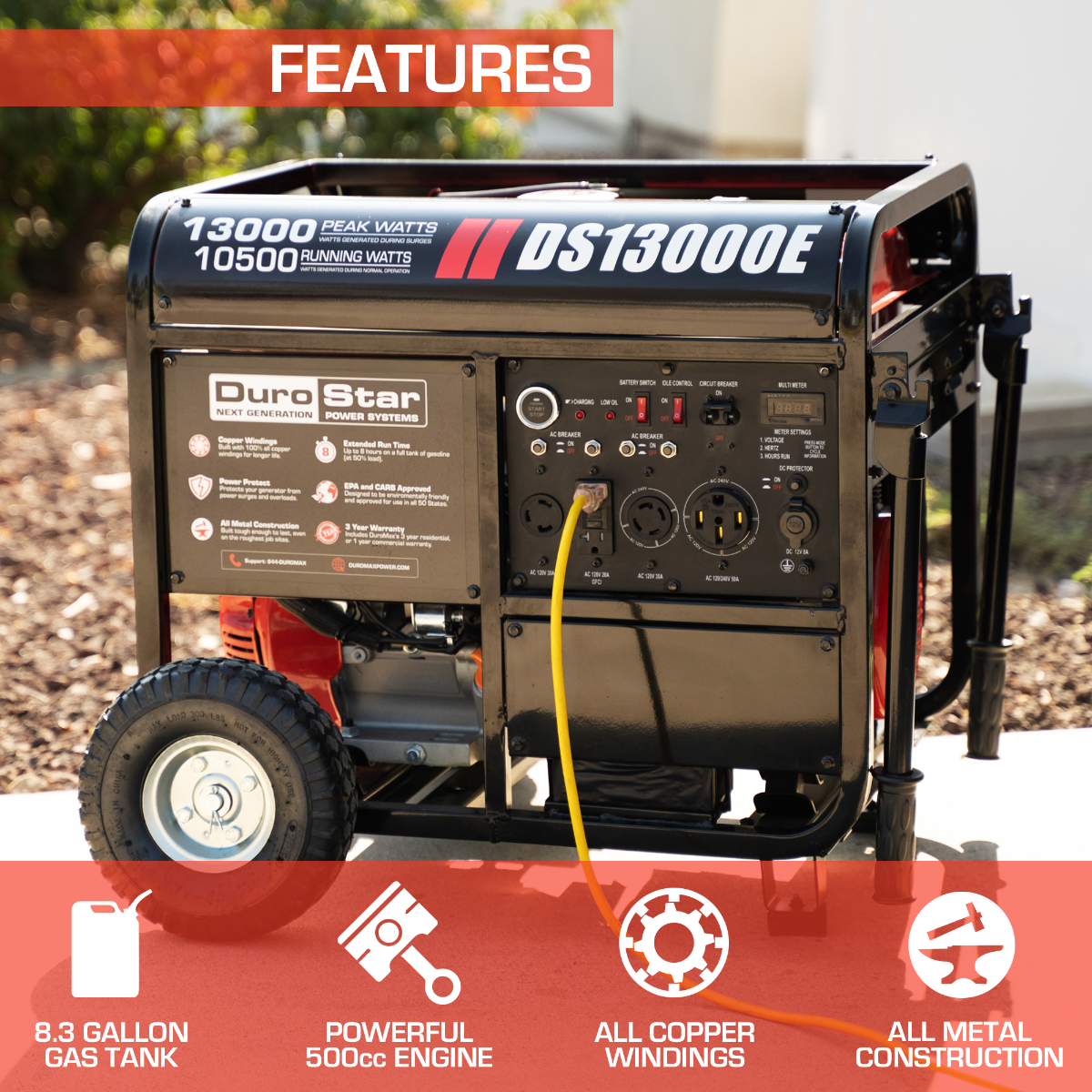 DuroMax / DuroStar DS13000E 10500W/13000W Electric Start Gas Generator New (Red Version of XP13000E)