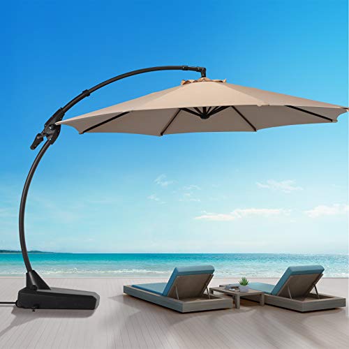 Aoboco Grand Patio Umbrella Napoli Advanced Curvy Aluminum Offset Umbrella, Patio Cantilever Umbrella with Base